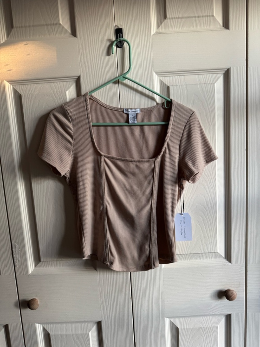 Together Ribbed Square-Neck Crop Top - Beige